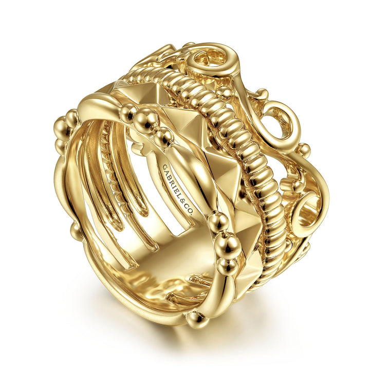 Gabriel & Co. LR51988Y4JJJ 14K Yellow Gold Multi Pattern Ring