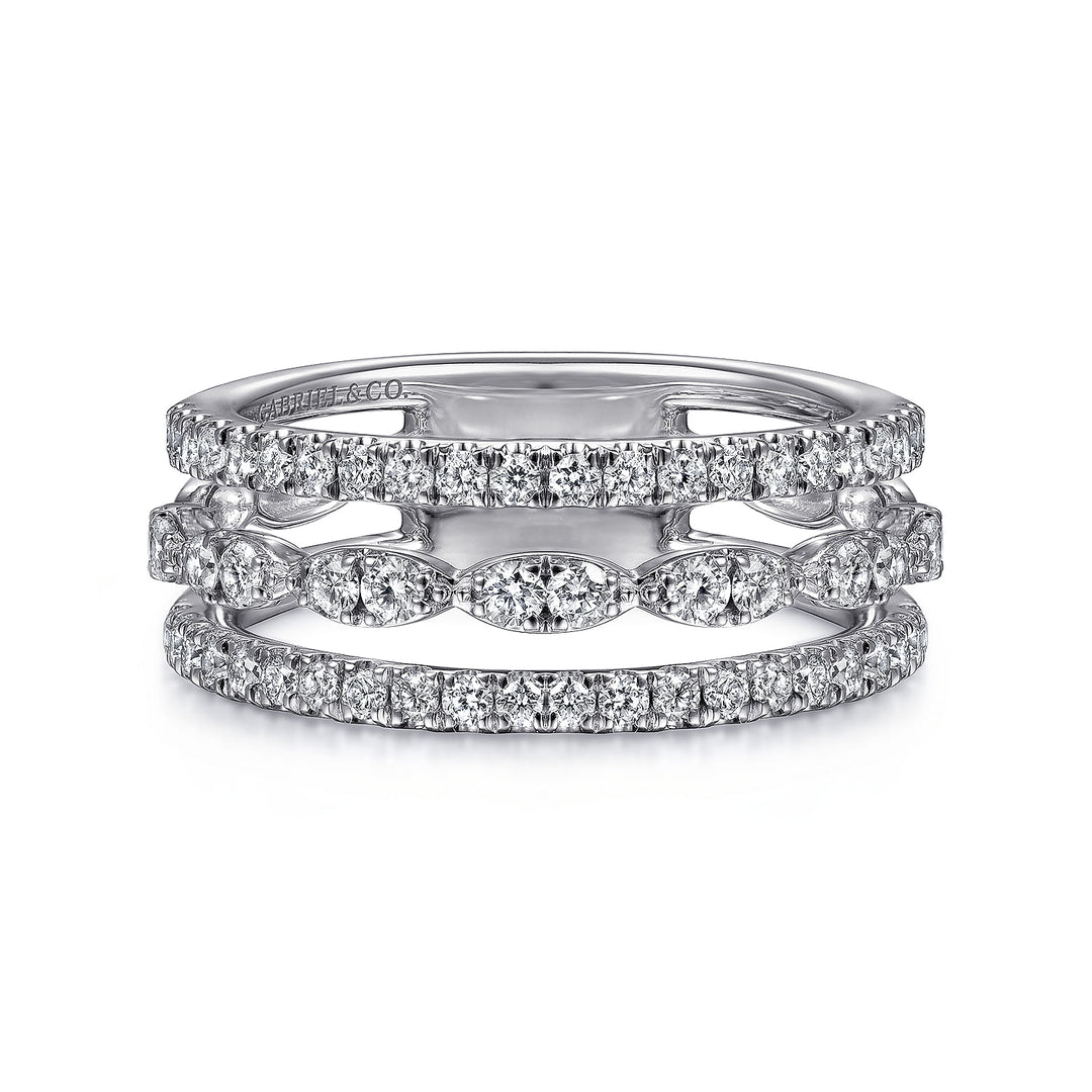 Gabriel & Co. LR51994W45JJ 14K White Gold Three Row Diamond Ring