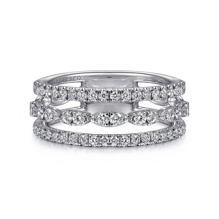 Gabriel & Co. LR51994W45JJ 14K White Gold Three Row Diamond Ring