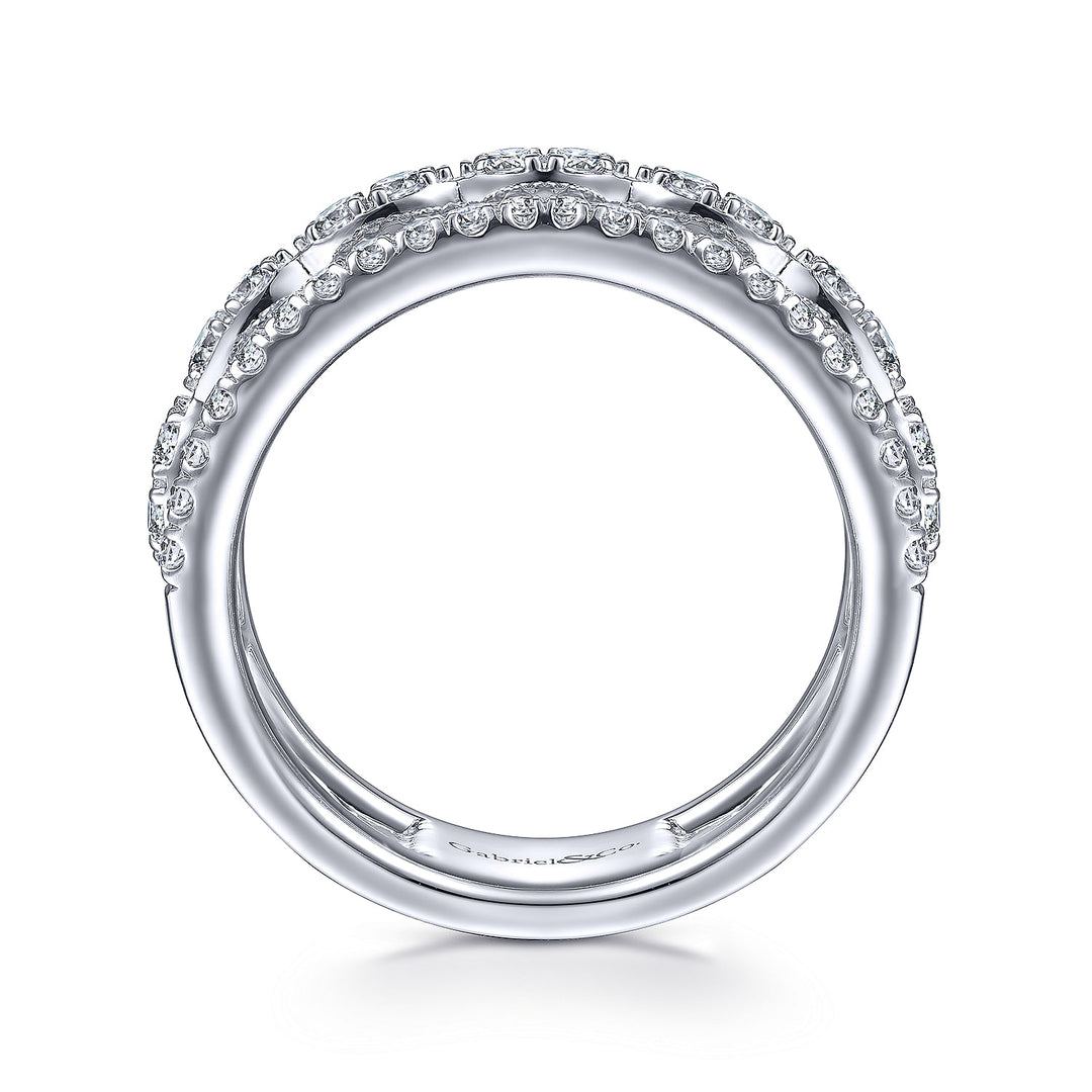 Gabriel & Co. LR51994W45JJ 14K White Gold Three Row Diamond Ring