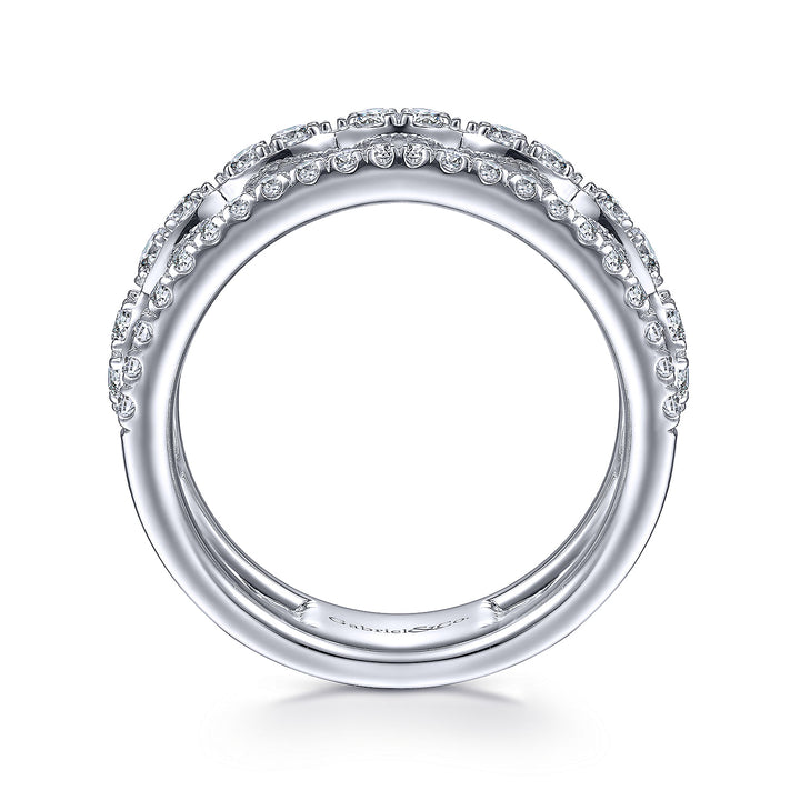 Gabriel & Co. LR51994W45JJ 14K White Gold Three Row Diamond Ring