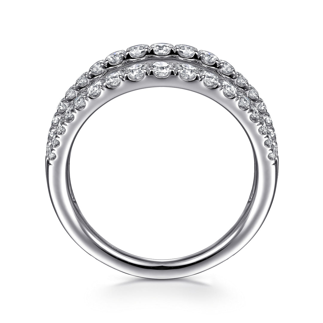 Gabriel & Co. LR52002W45JJ 14K White Gold Three Row Diamond Ring