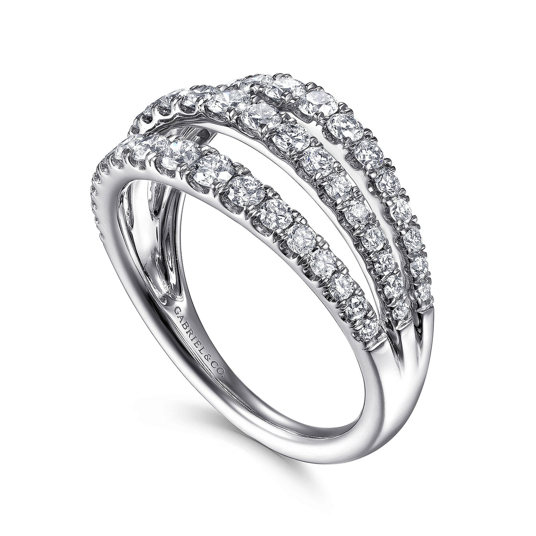 Gabriel & Co. LR52002W45JJ 14K White Gold Three Row Diamond Ring