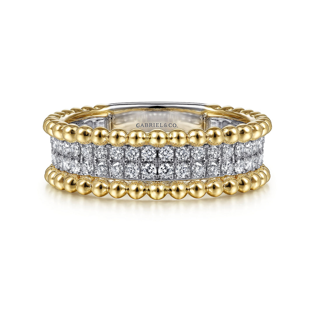 Gabriel & Co. LR52019M45JJ 14K White Yellow Gold Three Row Diamond and Bujukan Bead Ring