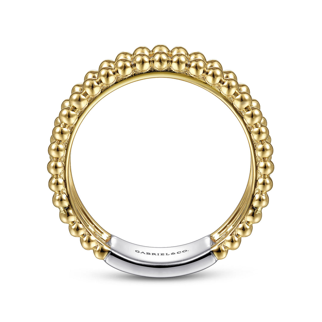 Gabriel & Co. LR52019M45JJ 14K White Yellow Gold Three Row Diamond and Bujukan Bead Ring