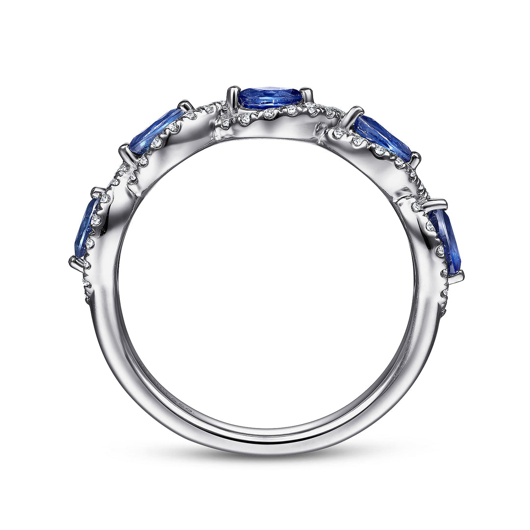 Gabriel & Co. LR52021W45SA 14K White Gold Diamond and Sapphire Twisted Ring