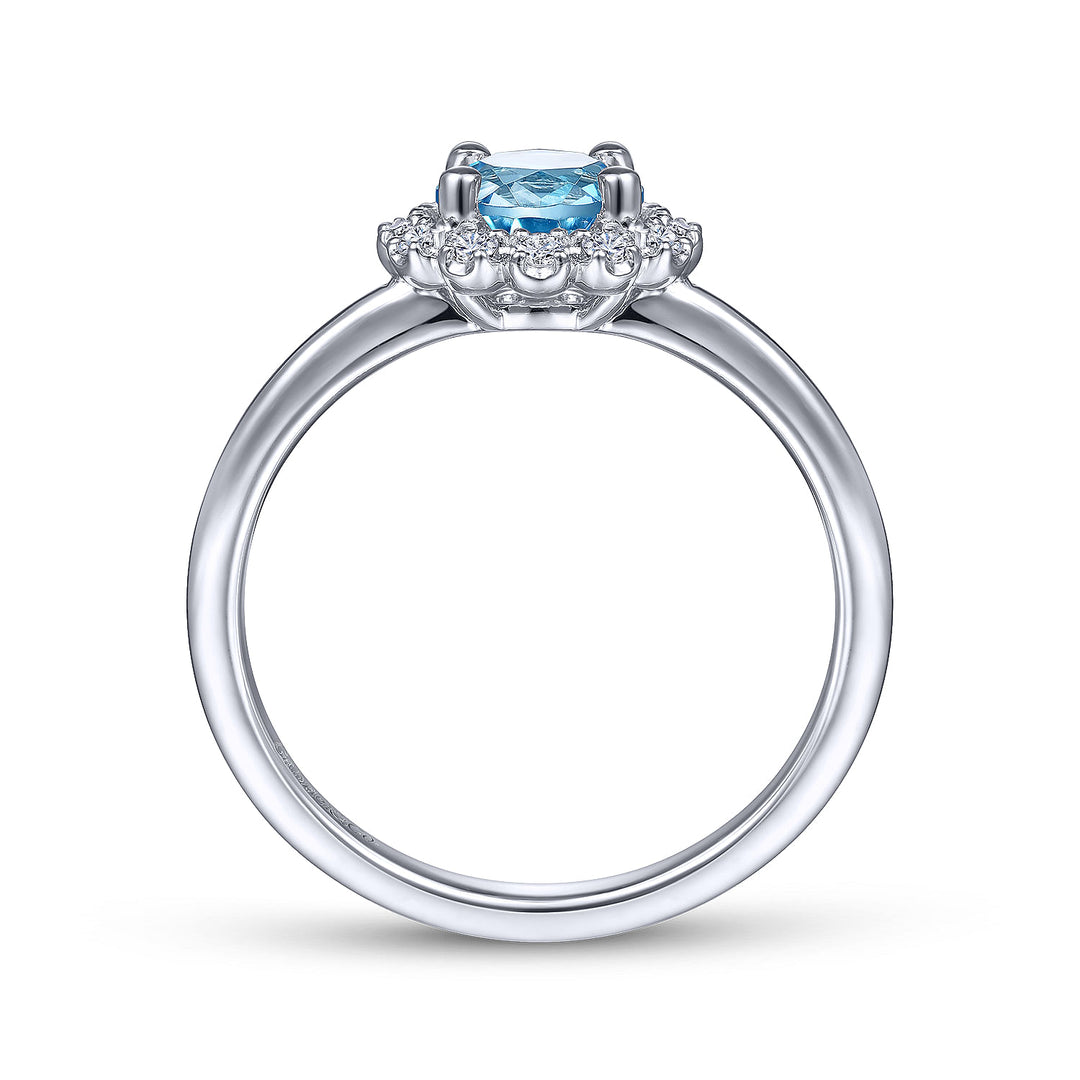 Gabriel & Co. LR52024W45BT 14K White Gold Round Blue Topaz and Diamond Halo Ring