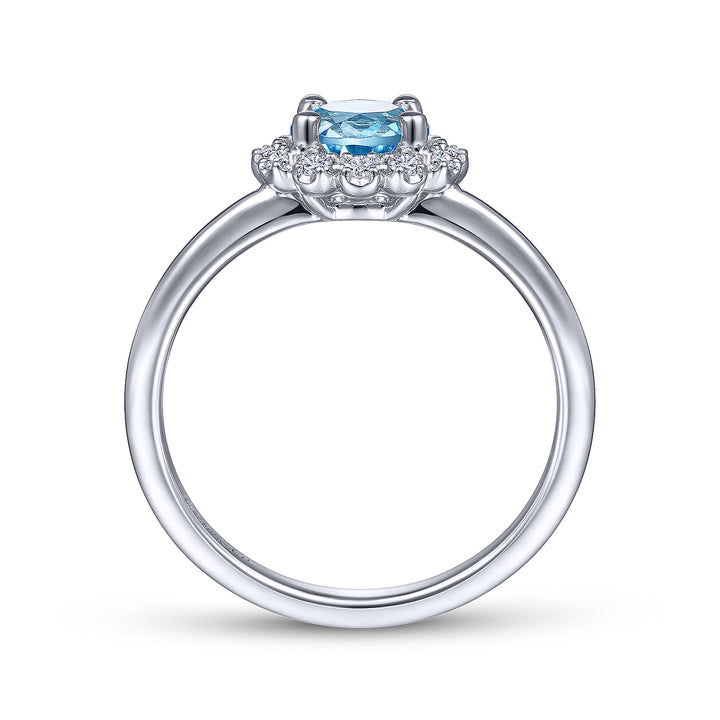 Gabriel & Co. LR52024W45BT 14K White Gold Round Blue Topaz and Diamond Halo Ring