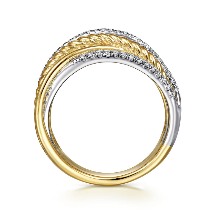 Gabriel & Co. LR52031M45JJ 14K White Yellow Gold Twisted Rope and Diamond Criss Cross Ring