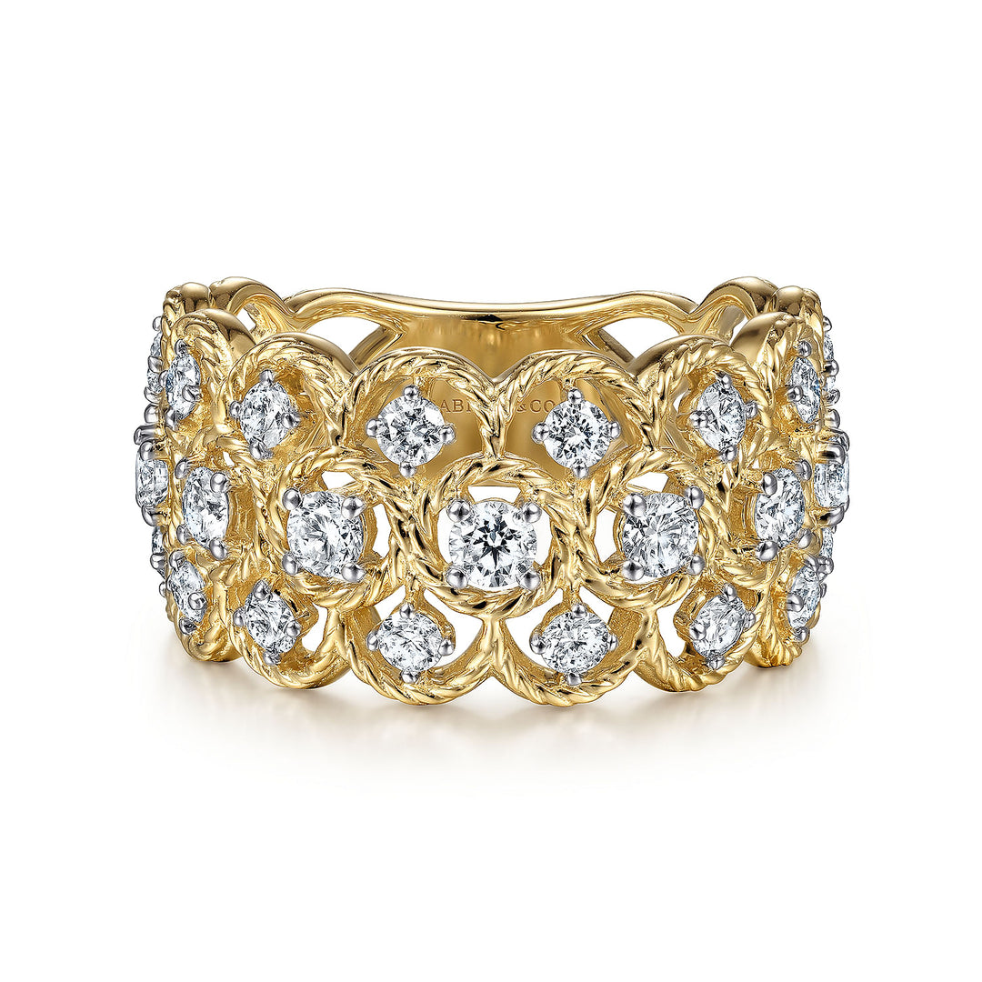 Gabriel & Co. LR52034Y45JJ Wide 14K Yellow Gold Twisted Rope Diamond Ring