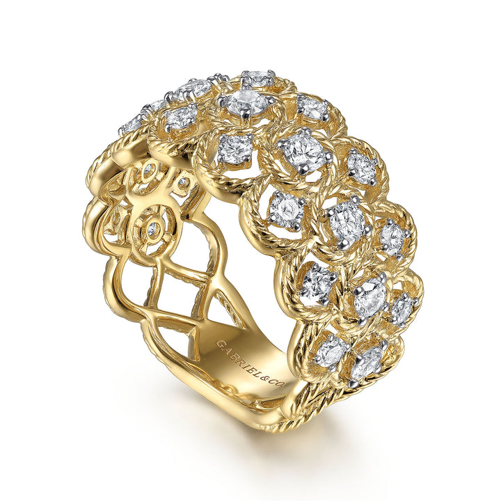 Gabriel & Co. LR52034Y45JJ Wide 14K Yellow Gold Twisted Rope Diamond Ring
