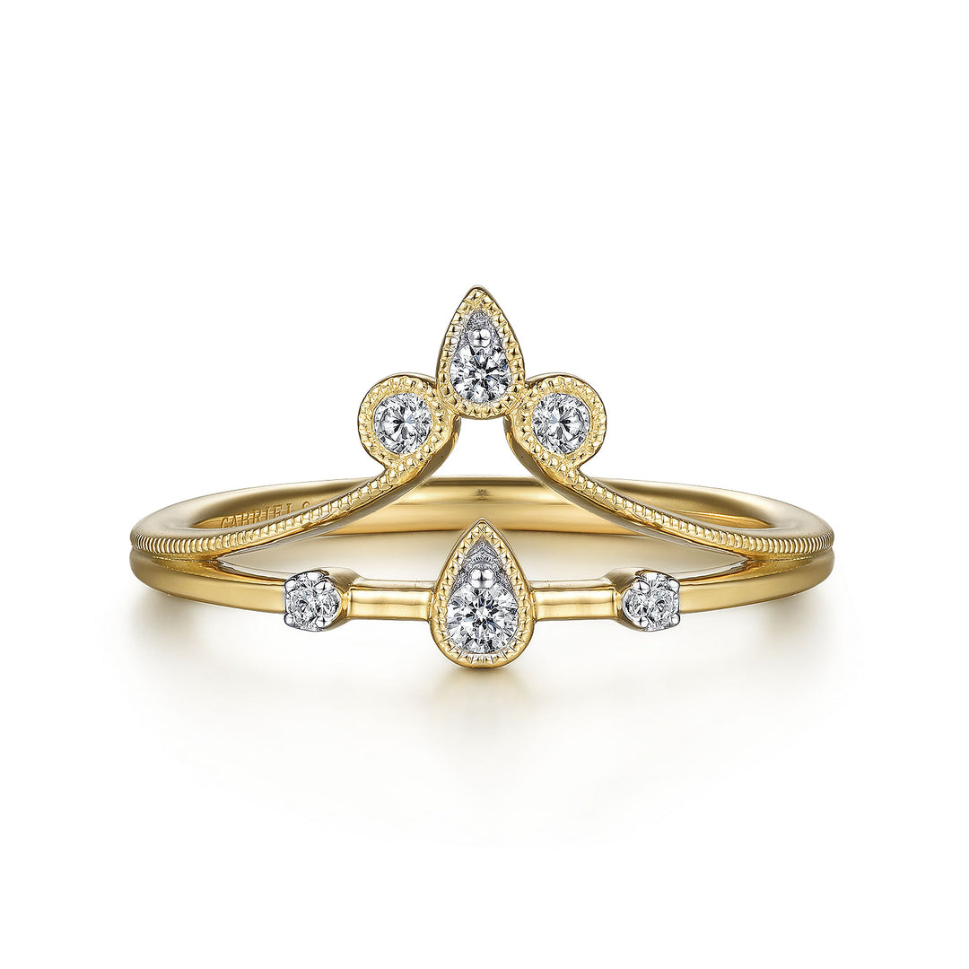 Gabriel & Co. LR52115Y45JJ 14K Yellow Gold Two Row Diamond Chevron Ring