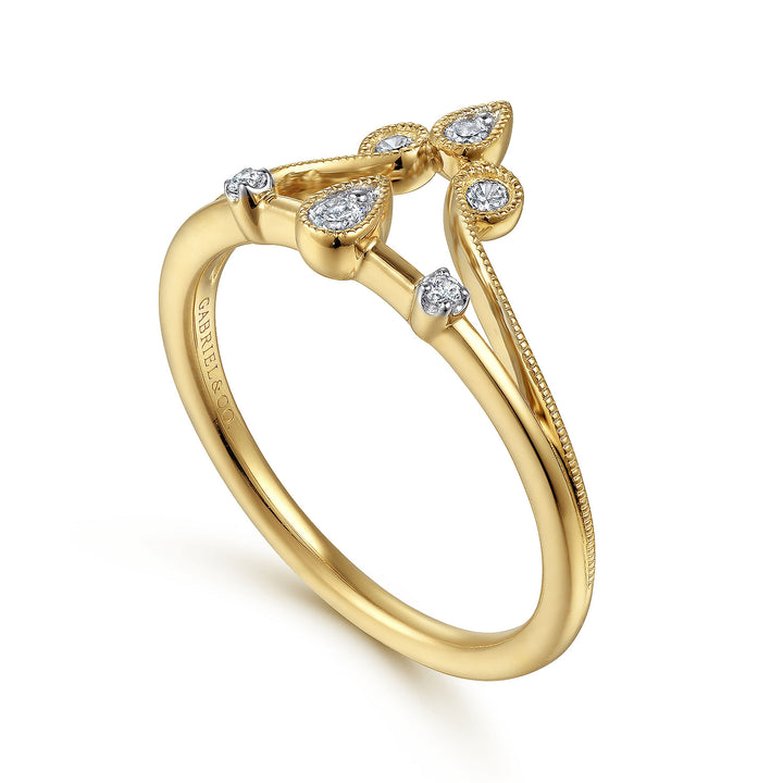 Gabriel & Co. LR52115Y45JJ 14K Yellow Gold Two Row Diamond Chevron Ring