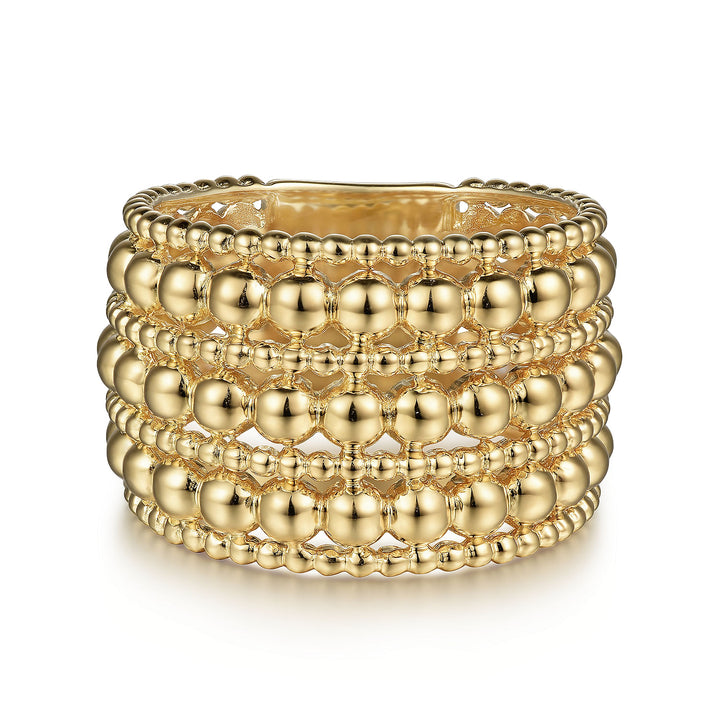 Gabriel & Co. LR52146Y4JJJ 14K Yellow Gold Bujukan Beaded Wide Band Ring