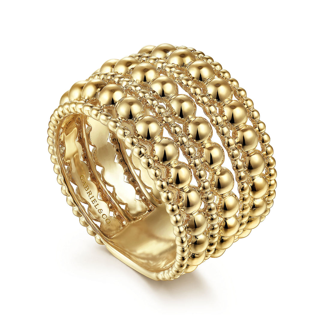 Gabriel & Co. LR52146Y4JJJ 14K Yellow Gold Bujukan Beaded Wide Band Ring