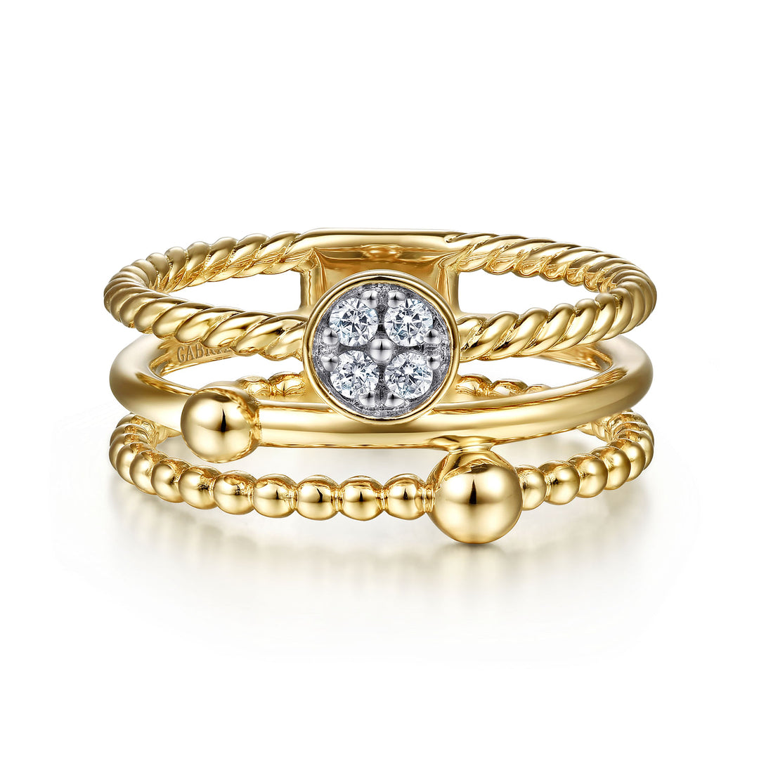 Gabriel & Co. LR52176Y45JJ 14K Yellow Gold Diamond and Twisted Rope Bujukan Ring