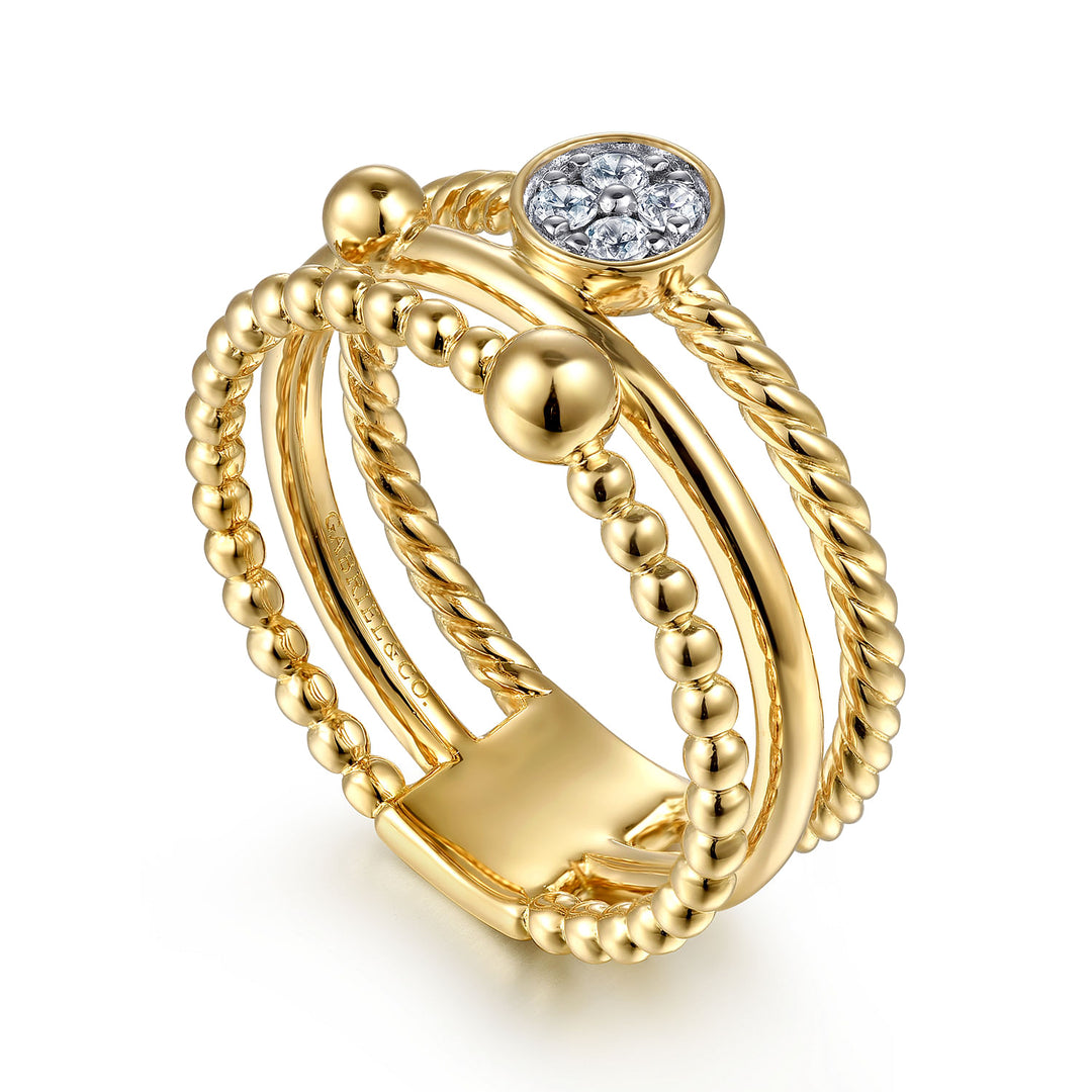 Gabriel & Co. LR52176Y45JJ 14K Yellow Gold Diamond and Twisted Rope Bujukan Ring