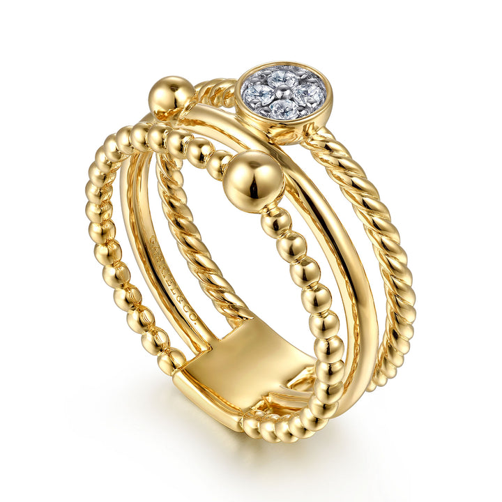 Gabriel & Co. LR52176Y45JJ 14K Yellow Gold Diamond and Twisted Rope Bujukan Ring