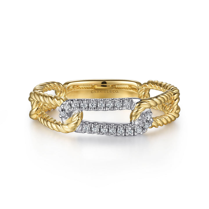 Gabriel & Co. LR52196M45JJ 14K White Yellow Gold Hampton Link Ring with Diamond Station