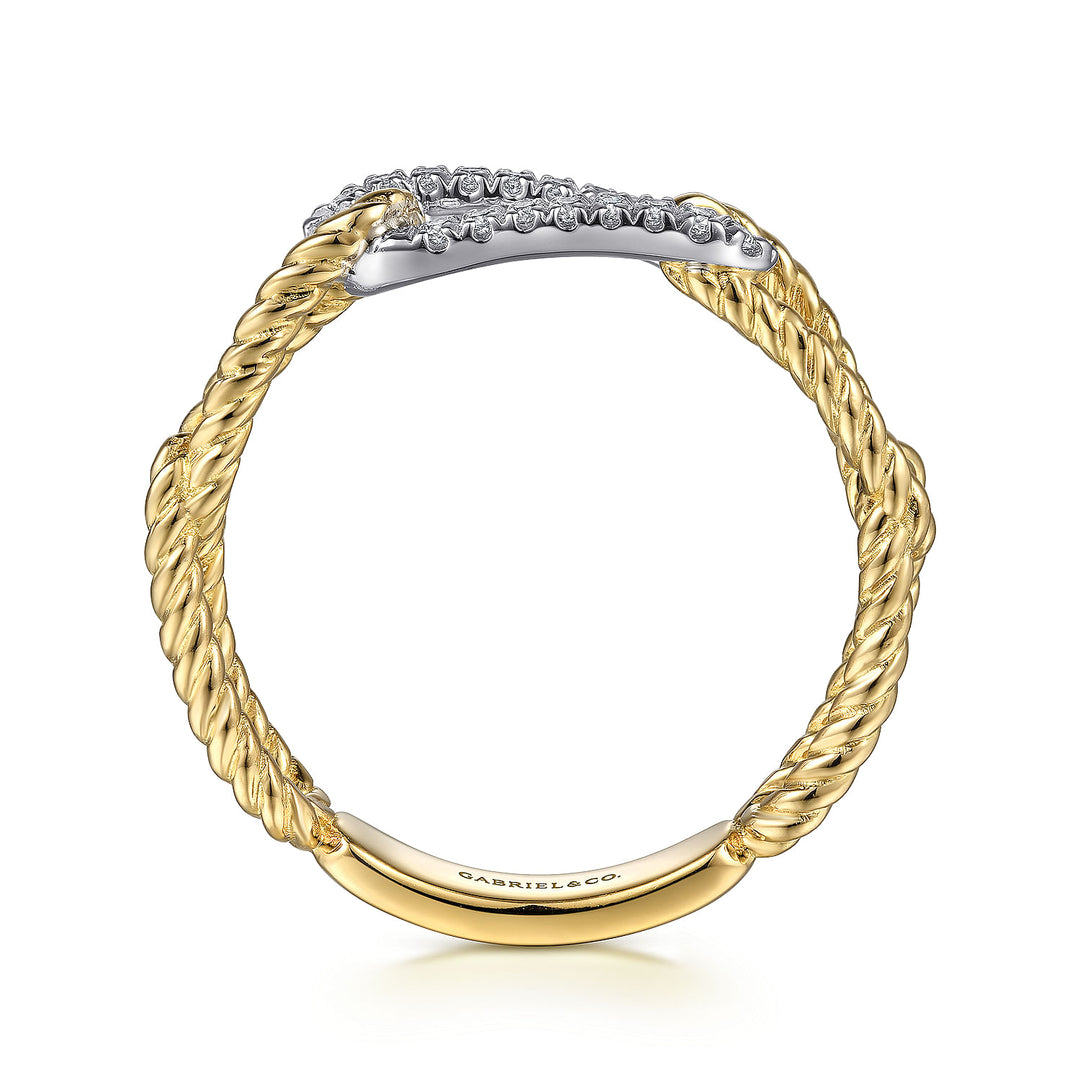 Gabriel & Co. LR52196M45JJ 14K White Yellow Gold Hampton Link Ring with Diamond Station