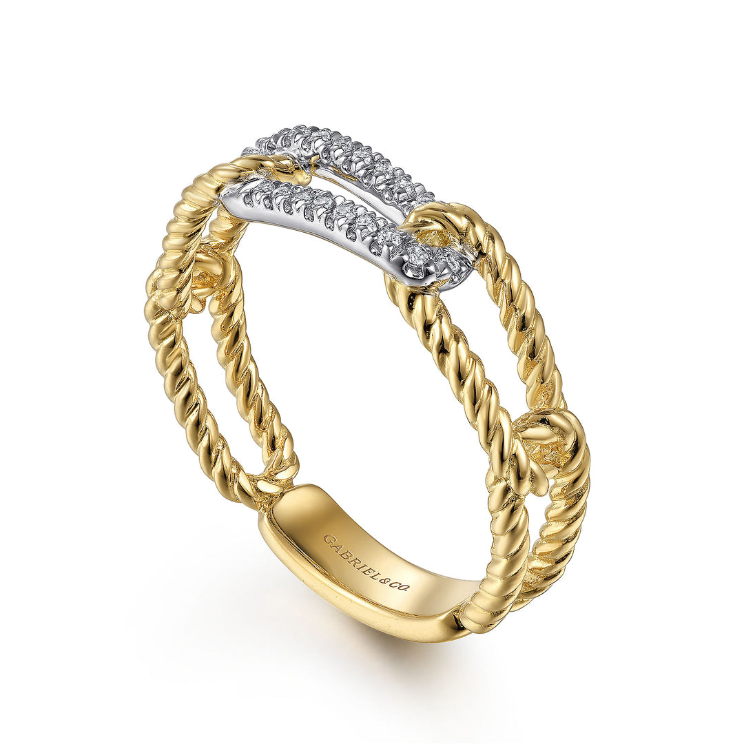 Gabriel & Co. LR52196M45JJ 14K White Yellow Gold Hampton Link Ring with Diamond Station