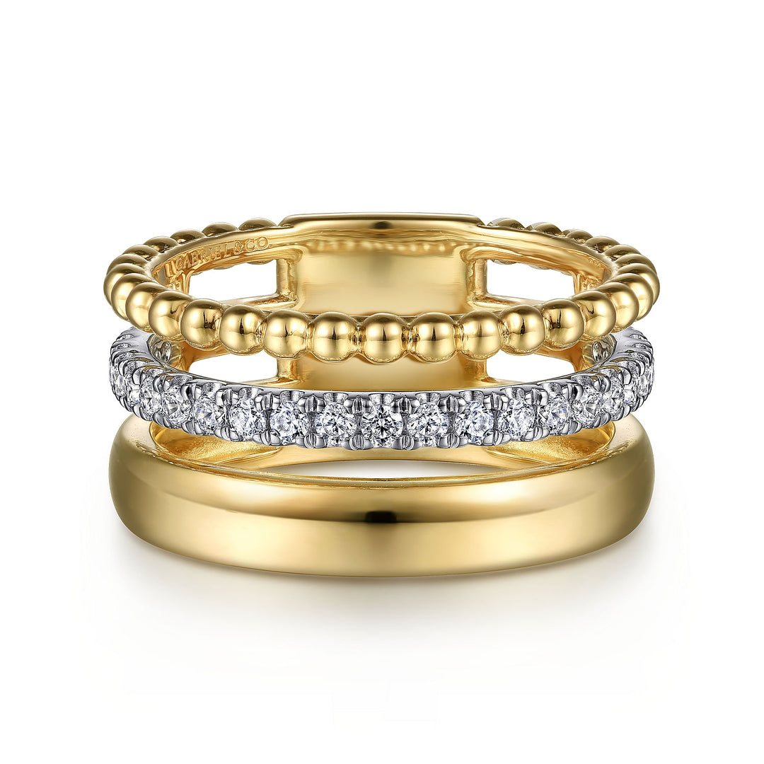 Gabriel & Co. LR52203M45JJ 14K White Yellow Gold Wide Band Diamond Bujukan Ring