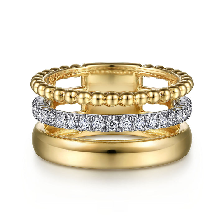 Gabriel & Co. LR52203M45JJ 14K White Yellow Gold Wide Band Diamond Bujukan Ring