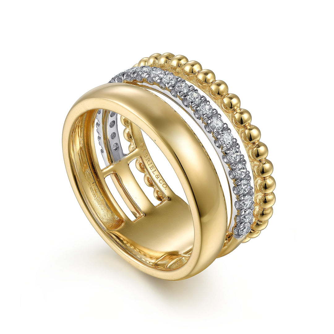 Gabriel & Co. LR52203M45JJ 14K White Yellow Gold Wide Band Diamond Bujukan Ring