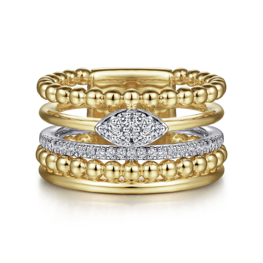 Gabriel & Co. LR52215M45JJ 14K White Yellow Gold Bujukan And Diamond Wide Band