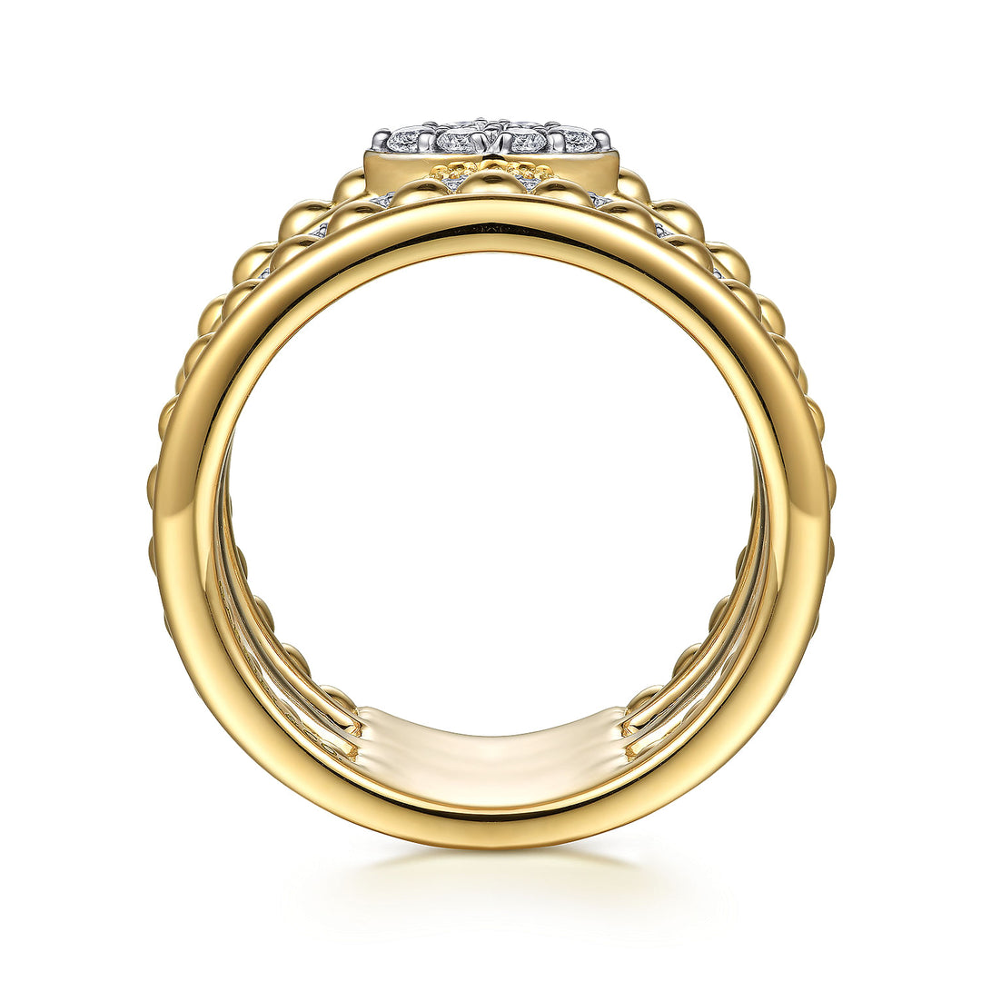 Gabriel & Co. LR52215M45JJ 14K White Yellow Gold Bujukan And Diamond Wide Band