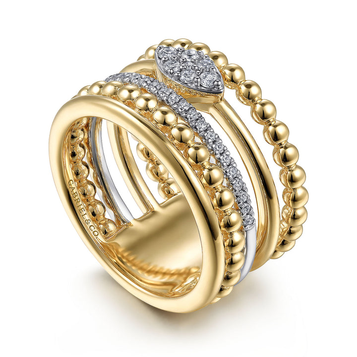 Gabriel & Co. LR52215M45JJ 14K White Yellow Gold Bujukan And Diamond Wide Band