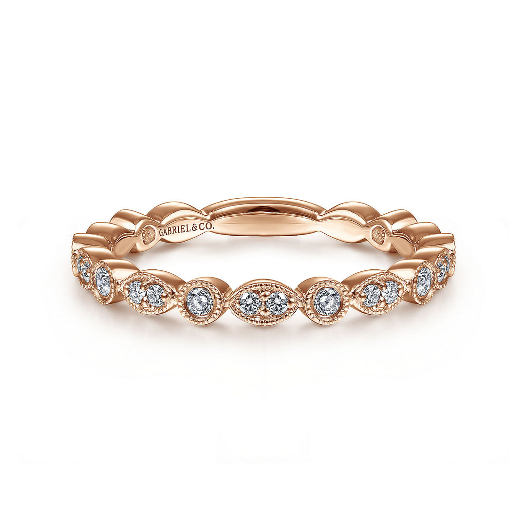 Gabriel & Co. LR5701K45JJ 14K Rose Gold Marquise and Round Station Diamond Ring