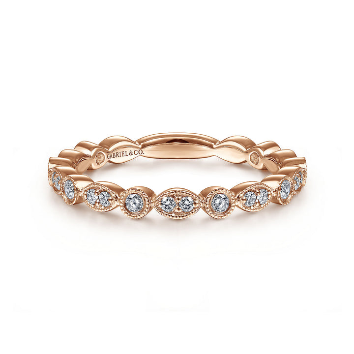 Gabriel & Co. LR5701K45JJ 14K Rose Gold Marquise and Round Station Diamond Ring
