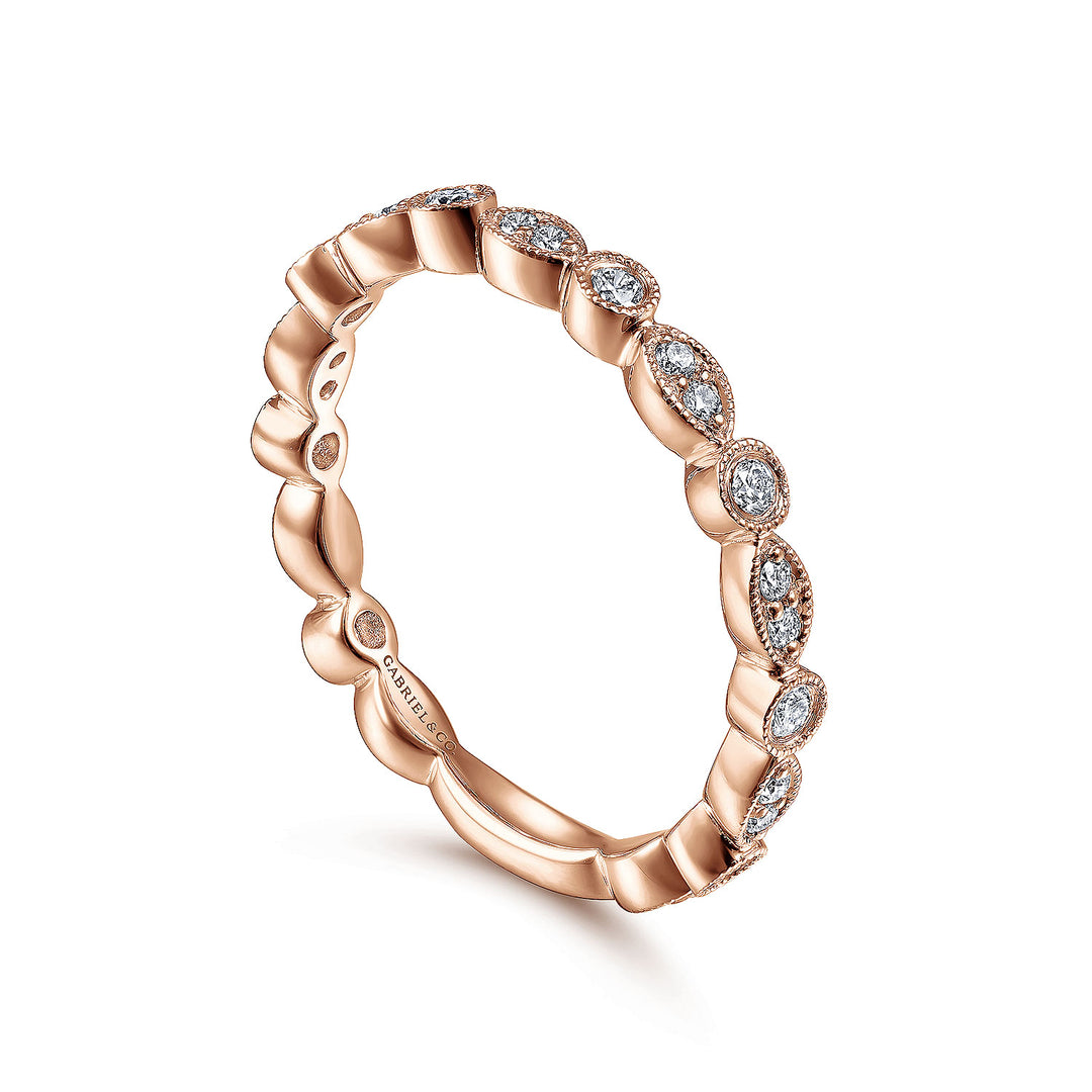 Gabriel & Co. LR5701K45JJ 14K Rose Gold Marquise and Round Station Diamond Ring