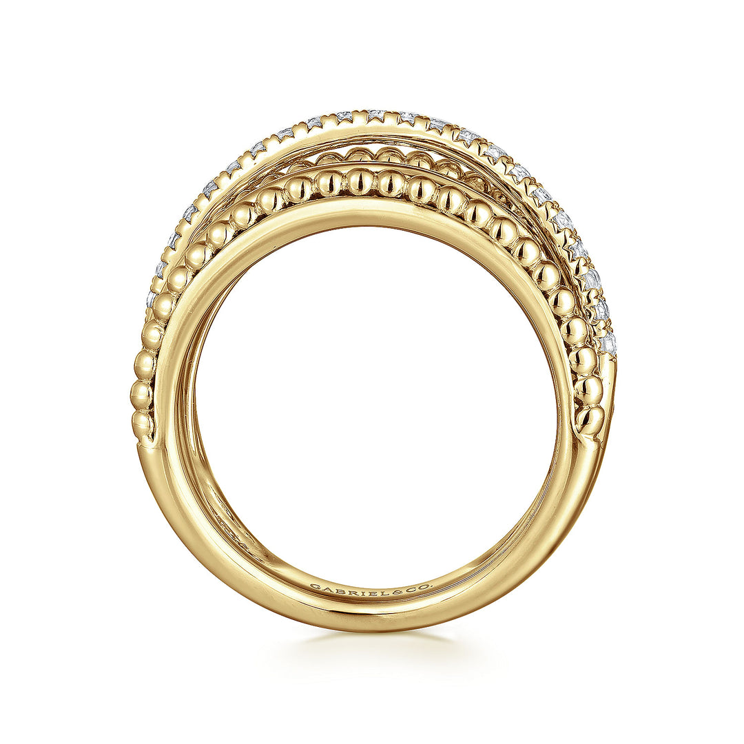 Gabriel & Co. LR5851Y45JJ 14K Yellow Gold Layered Bujukan Beaded Diamond Ring