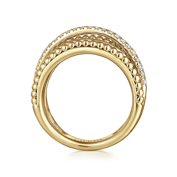 Gabriel & Co. LR5851Y45JJ 14K Yellow Gold Layered Bujukan Beaded Diamond Ring