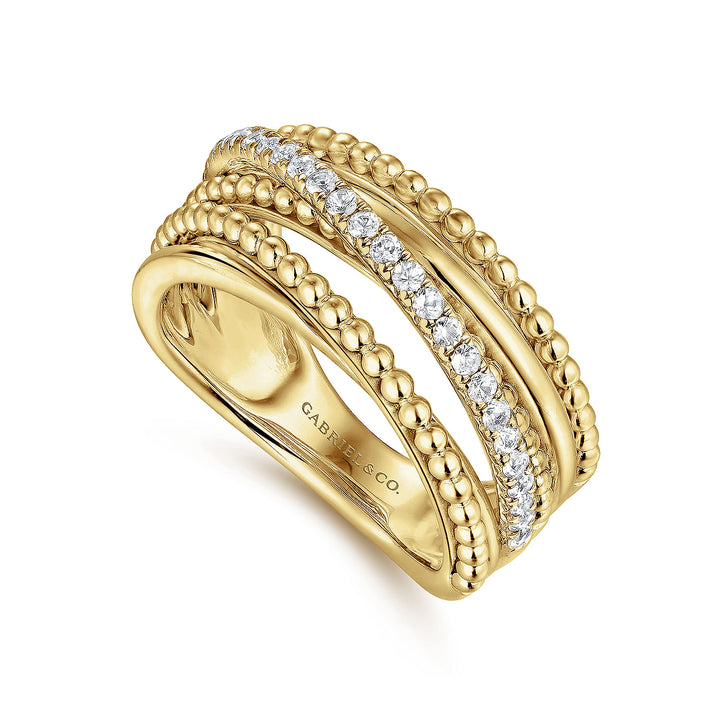 Gabriel & Co. LR5851Y45JJ 14K Yellow Gold Layered Bujukan Beaded Diamond Ring