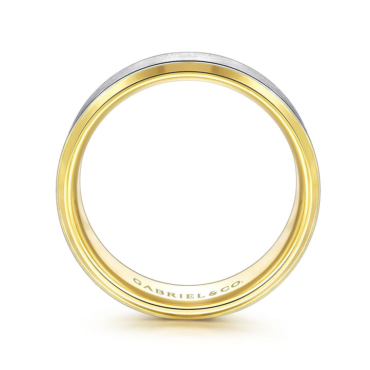 Gabriel & Co. MBH0120 80M4JJJ 14K White Yellow Gold 8mm Satin Beveled Edge Men's Wedding Band