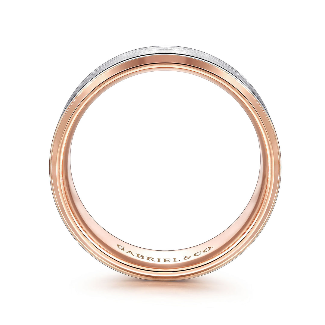 Gabriel & Co. MBH0120 80T4JJJ 14K White Rose Gold 8mm Satin Beveled Edge Men's Wedding Band