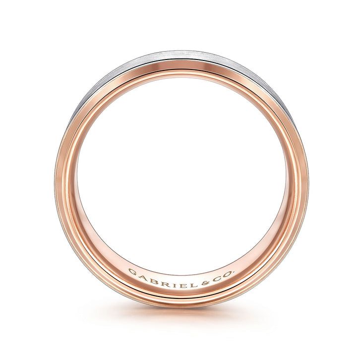 Gabriel & Co. MBH0120 80T4JJJ 14K White Rose Gold 8mm Satin Beveled Edge Men's Wedding Band
