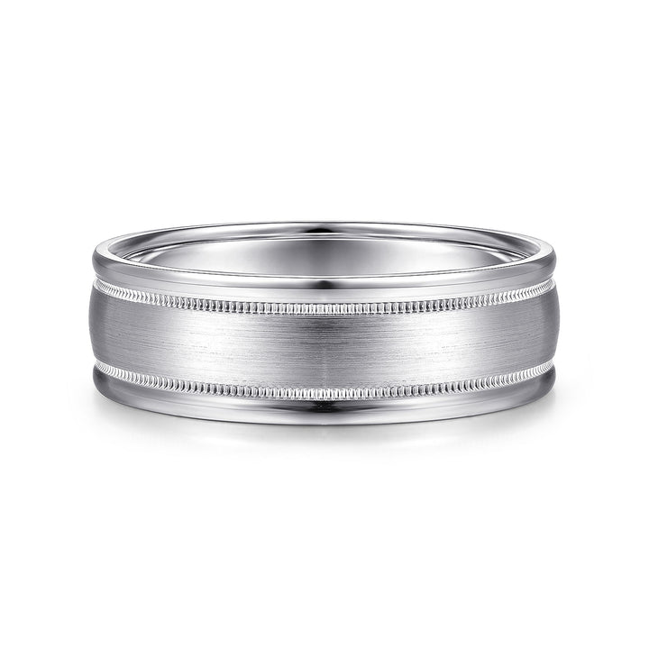 Gabriel & Co. MBH0133 70W4JJJ 14K White Gold 7mm   Satin Milgrain Channel Polished Edge Men's Wedding Band