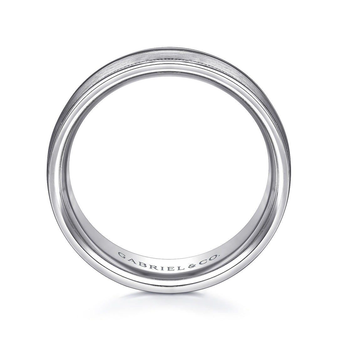 Gabriel & Co. MBH0133 70W4JJJ 14K White Gold 7mm   Satin Milgrain Channel Polished Edge Men's Wedding Band