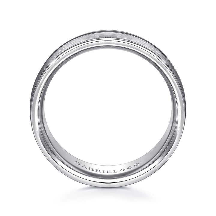 Gabriel & Co. MBH0133 70W4JJJ 14K White Gold 7mm   Satin Milgrain Channel Polished Edge Men's Wedding Band