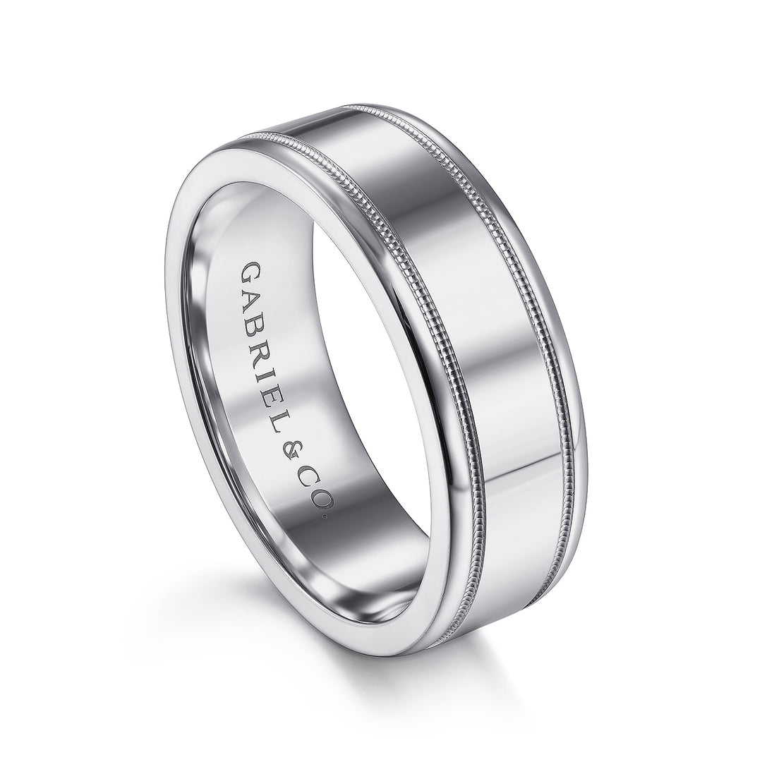 Gabriel & Co. MBH0140 70W4JJJ 14K White Gold 7mm   High Polished Men's Wedding Band with Millgrain