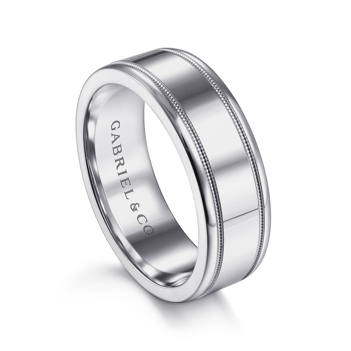 Gabriel & Co. MBH0140 70W4JJJ 14K White Gold 7mm   High Polished Men's Wedding Band with Millgrain