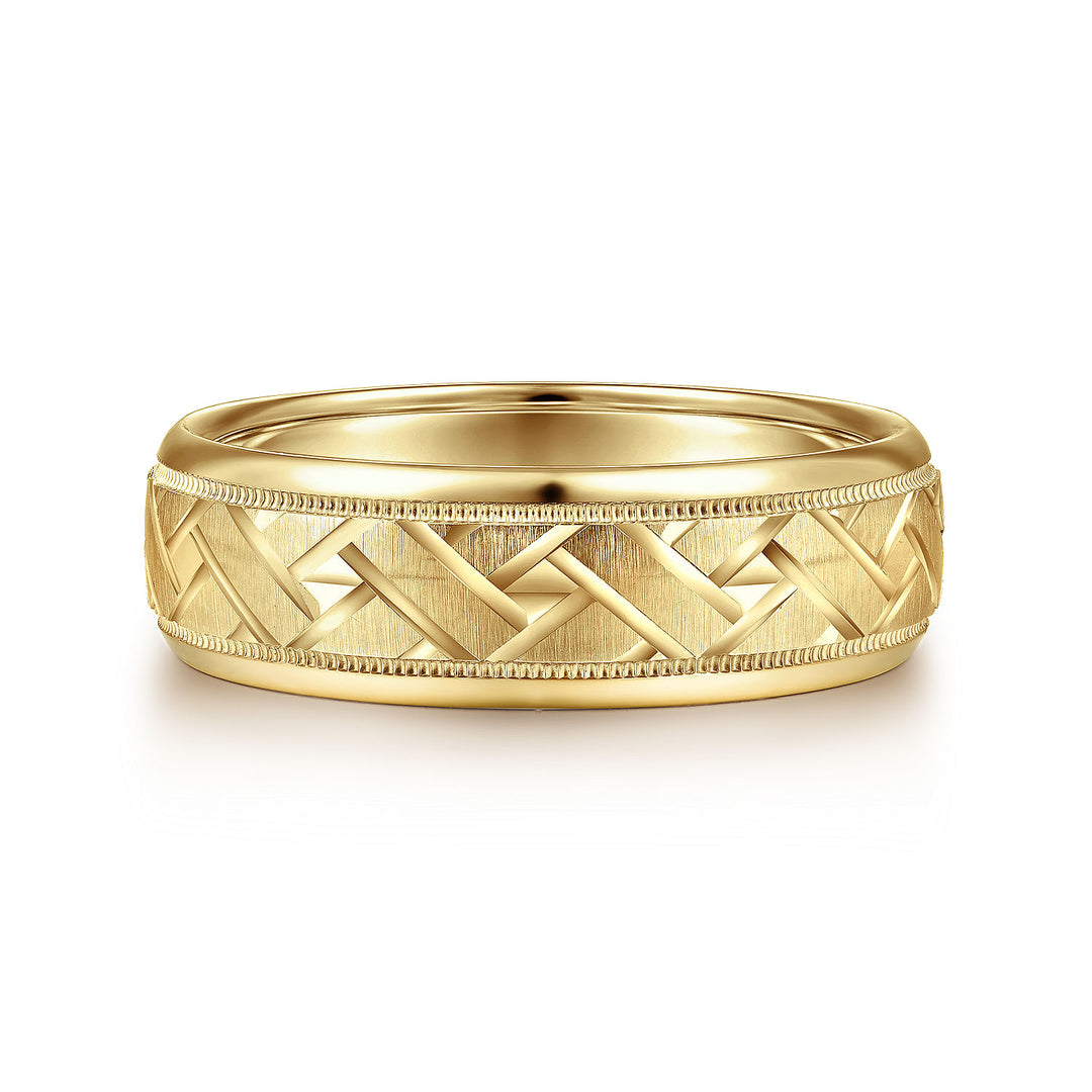 Gabriel & Co. MBH0166 70Y4JJJ 14K Yellow Gold 7mm   Engraved Woven Men's Wedding Band