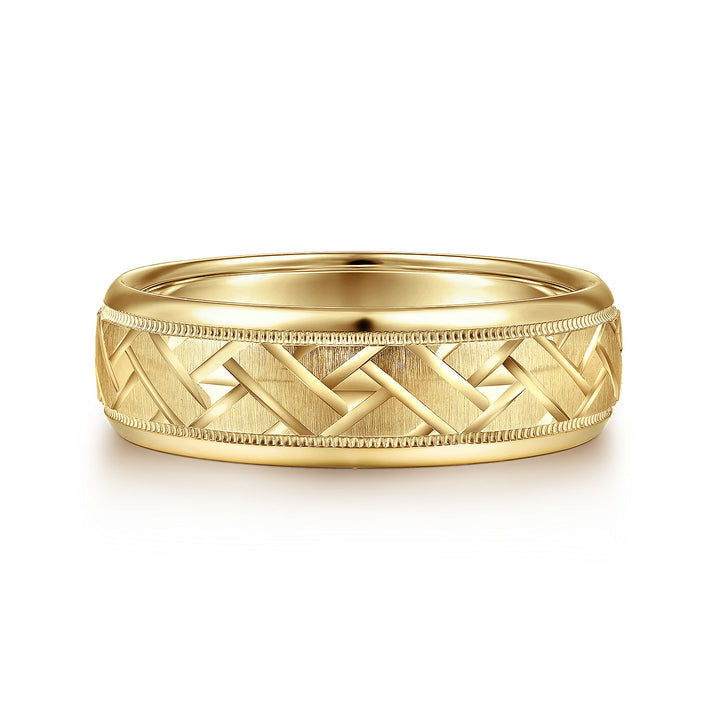 Gabriel & Co. MBH0166 70Y4JJJ 14K Yellow Gold 7mm   Engraved Woven Men's Wedding Band