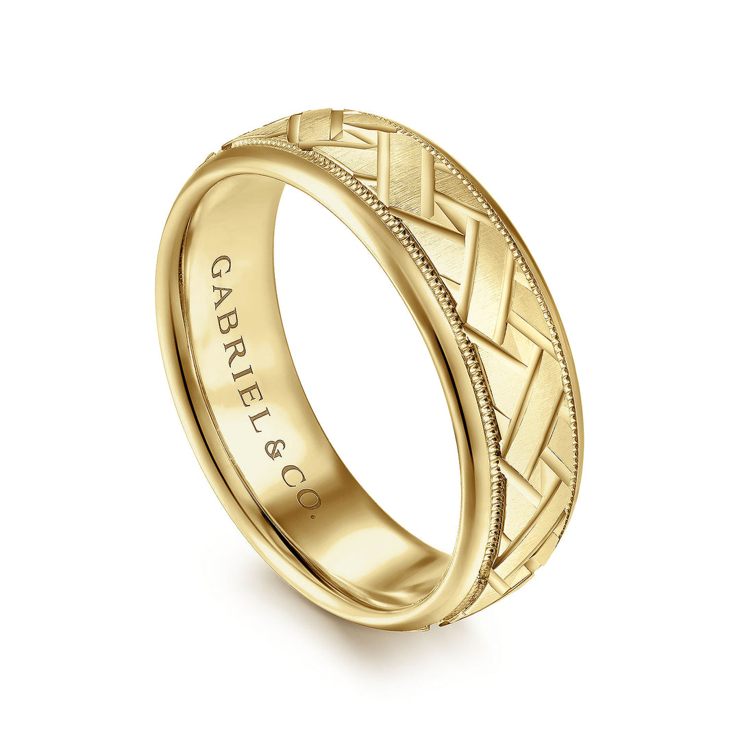 Gabriel & Co. MBH0166 70Y4JJJ 14K Yellow Gold 7mm   Engraved Woven Men's Wedding Band