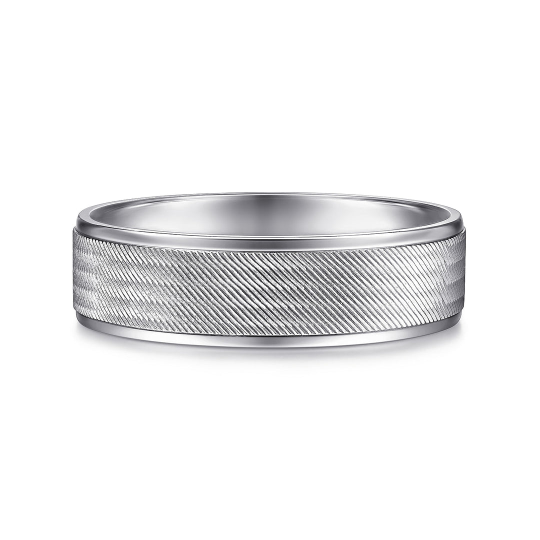 Gabriel & Co. MBL0102 60W4JJJ 14K White Gold 6mm   Brushed Finish and Polished Edge Men's Wedding Band