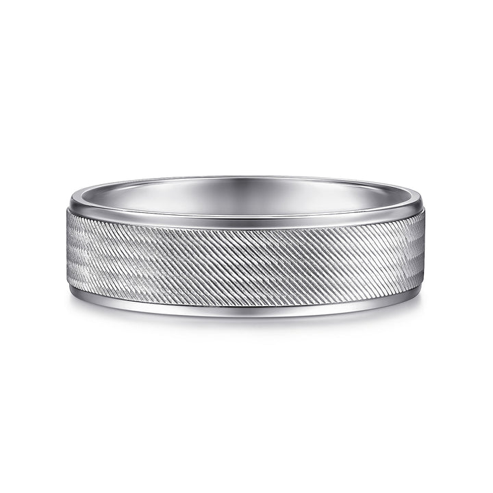 Gabriel & Co. MBL0102 60W4JJJ 14K White Gold 6mm   Brushed Finish and Polished Edge Men's Wedding Band